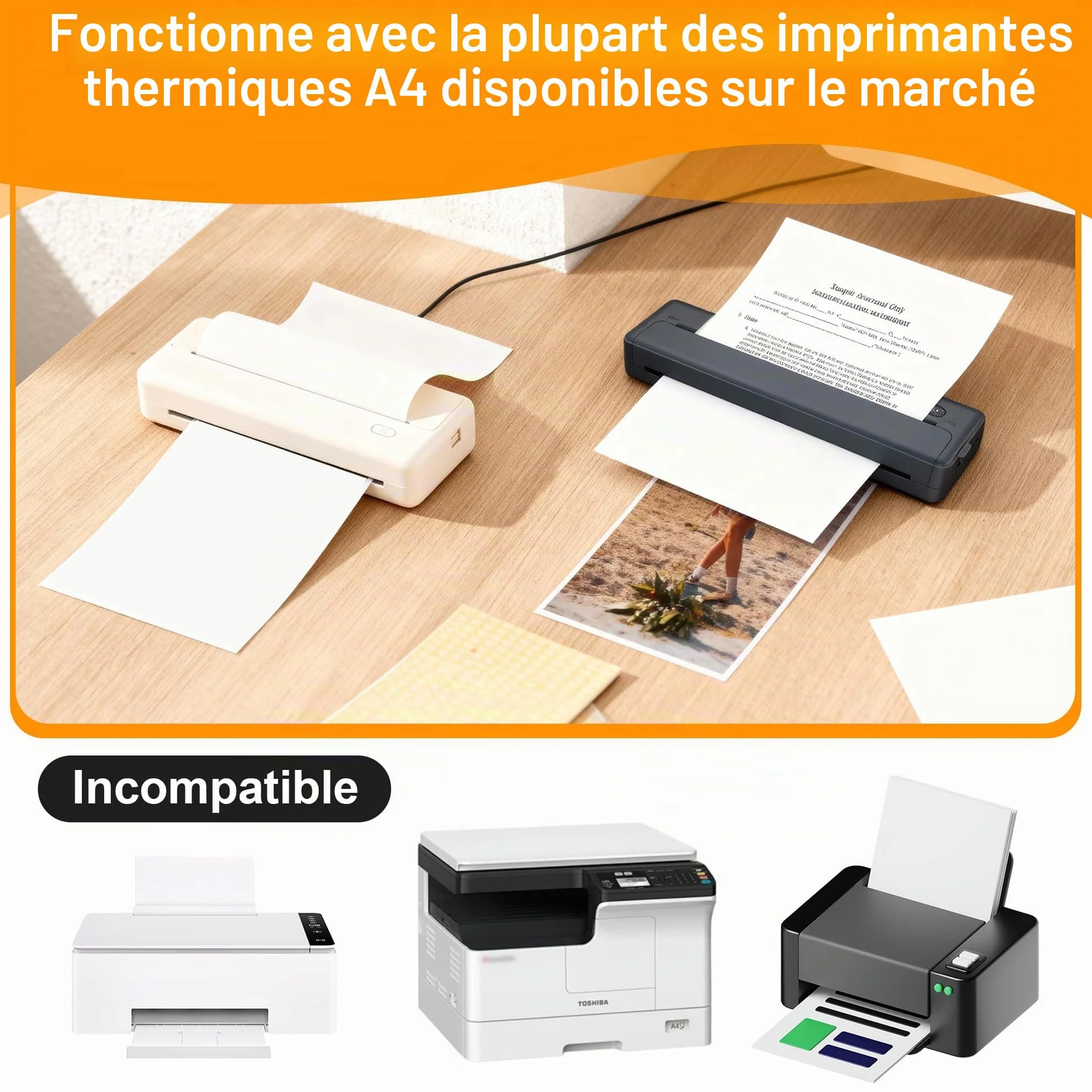 Papier Thermique A4 200 feuilles 210 x 297 mm Pliable pour imprimante thermique documents et photos