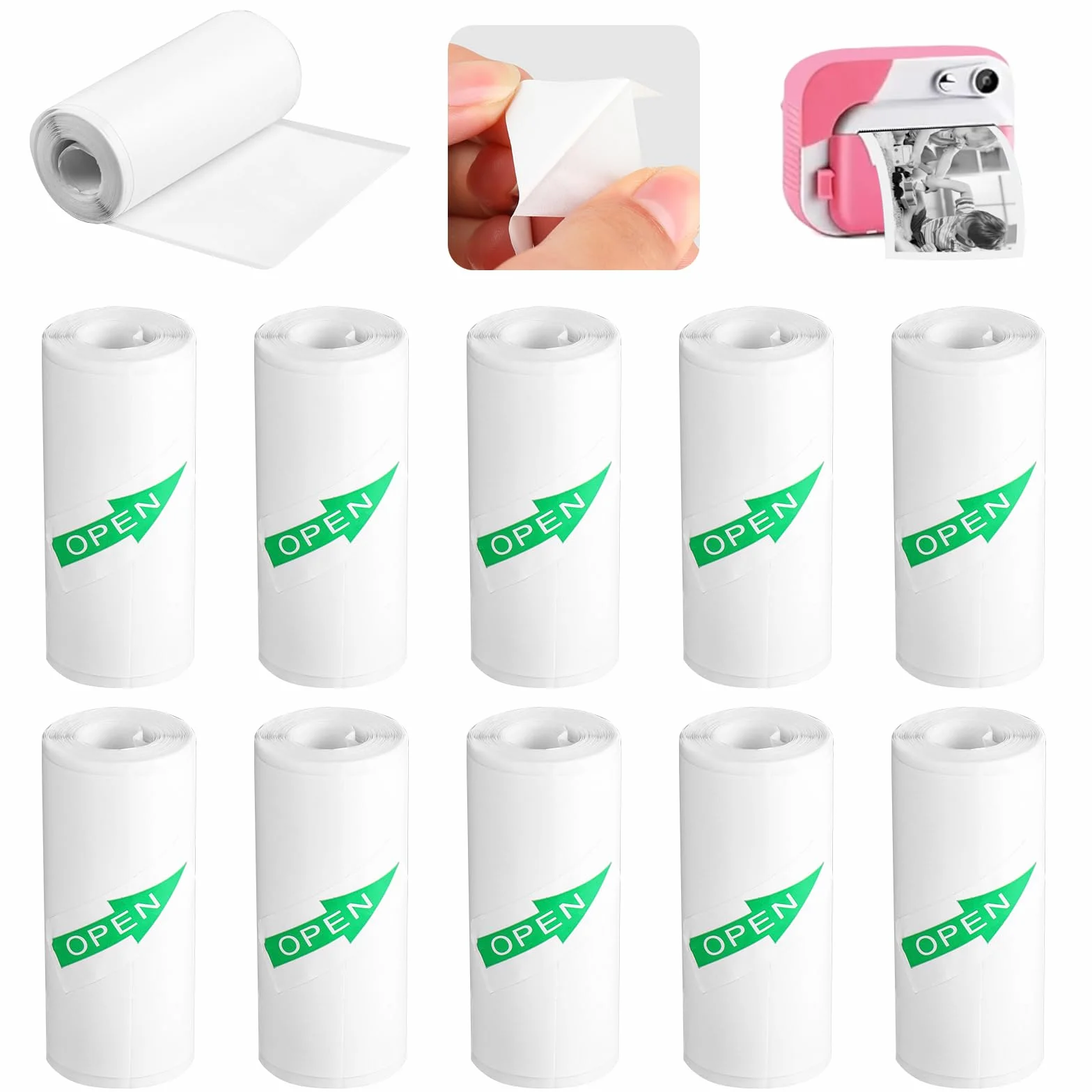 Papier Thermique pour Mini Imprimante, Lot de 10 Rouleaux Autocollants