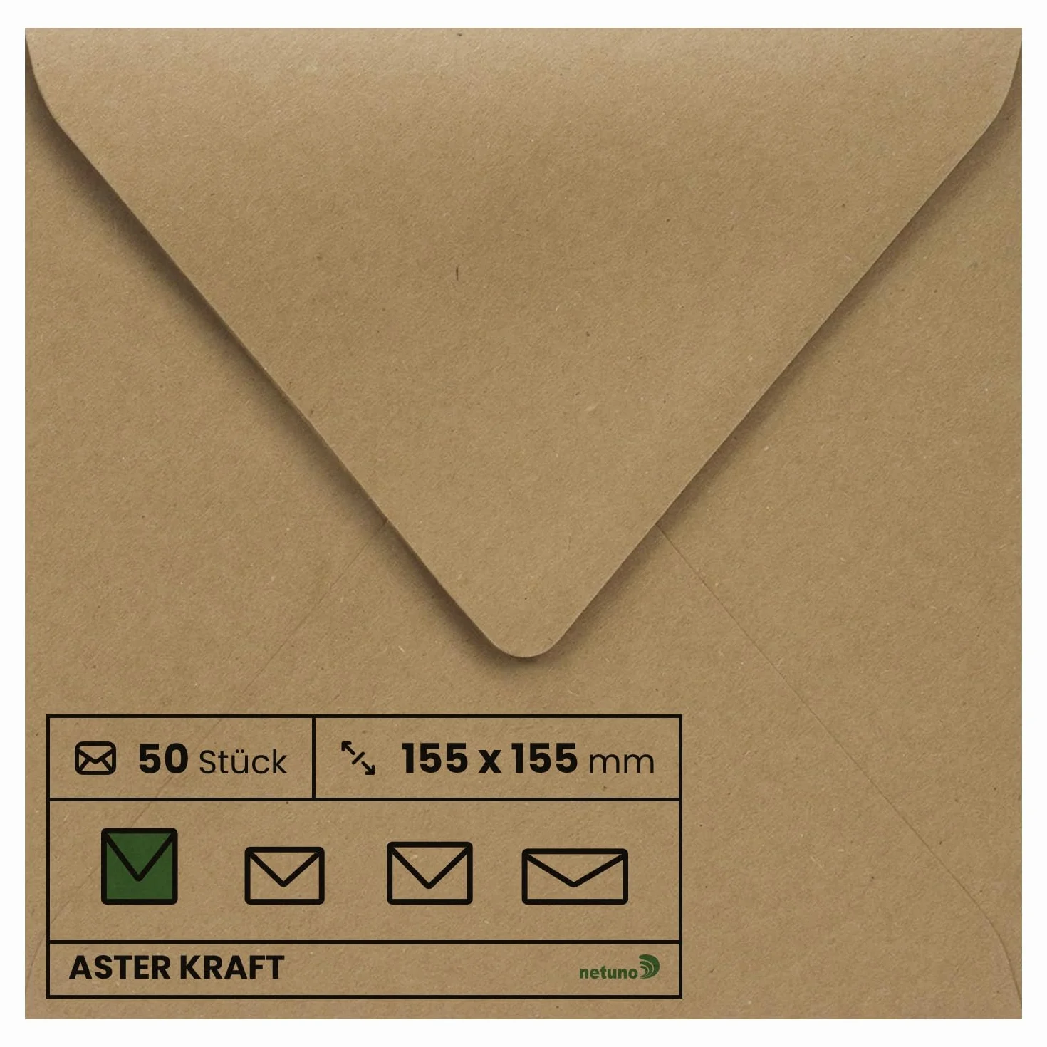 Aster Kraft Netuno 50 enveloppes carrées papier kraft brun 155x155 mm 100 g/m² vintage