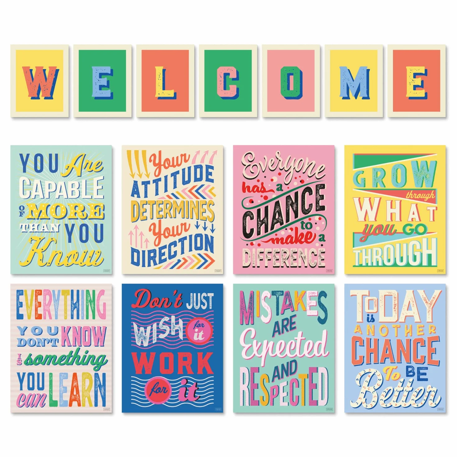 Sweetzer & Orange Affiches de croissance et lettres de bienvenue 27,9 x 35,6 cm Décoration salle de classe et bureau