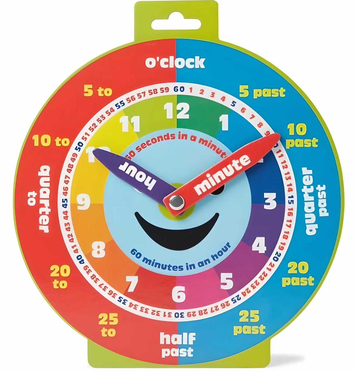 Morgan's Direct Horloge d'éducation précoce avec aiguilles mobiles et visage souriant magnétique