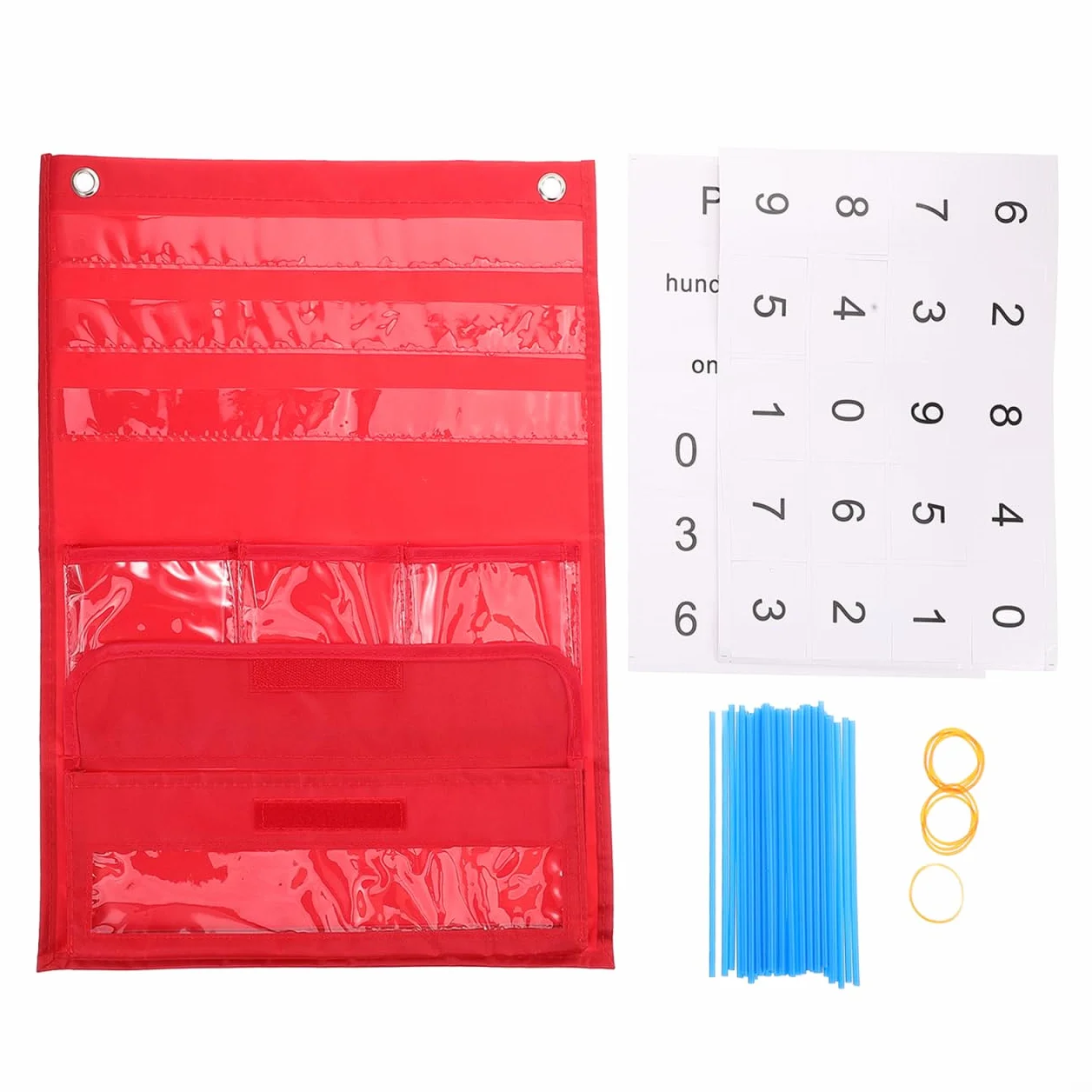 LALAFINA Tableau à Poches pour Compter avec 30 Cartes Numériques 200 Pailles 20 Élastiques Suspendu Enseignement Comptage