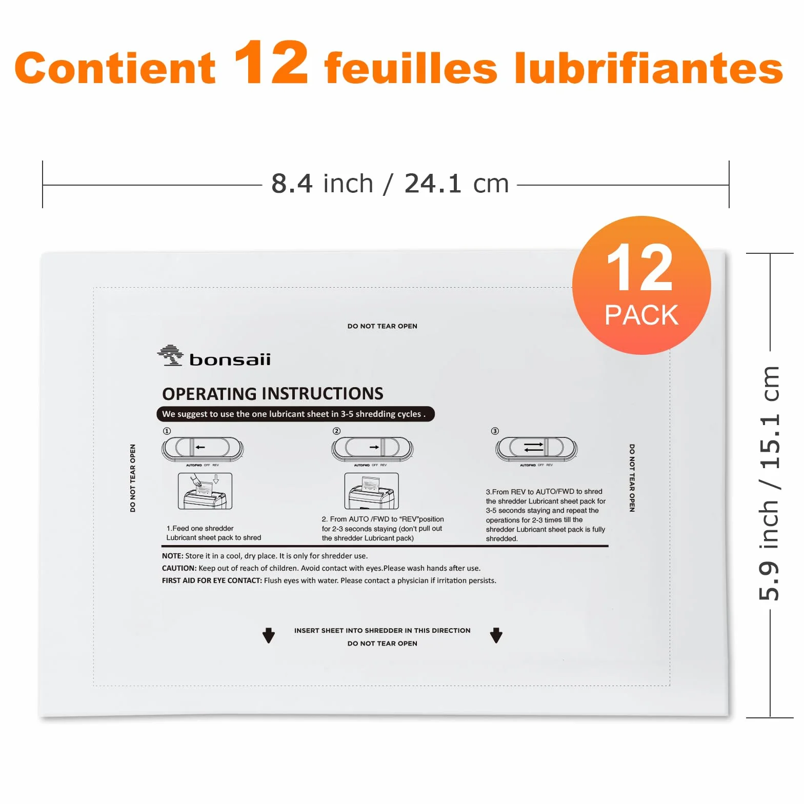 Bonsaii Feuilles lubrifiantes pour déchiqueteuse, 12 feuilles d'entretien 21,4 x 15,1 cm