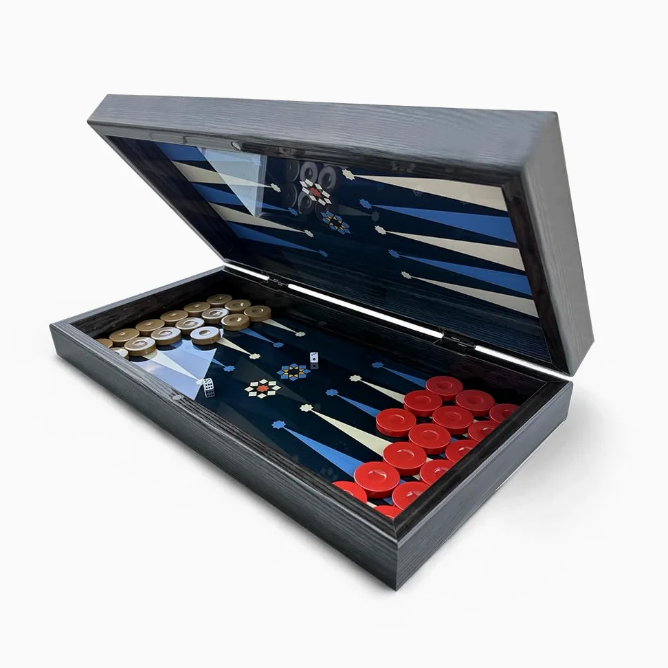 Biggdesign Star Backgammon | Boîtier magnétique en MDF avec revêtement anti-rayures, finition vernis 2 couches