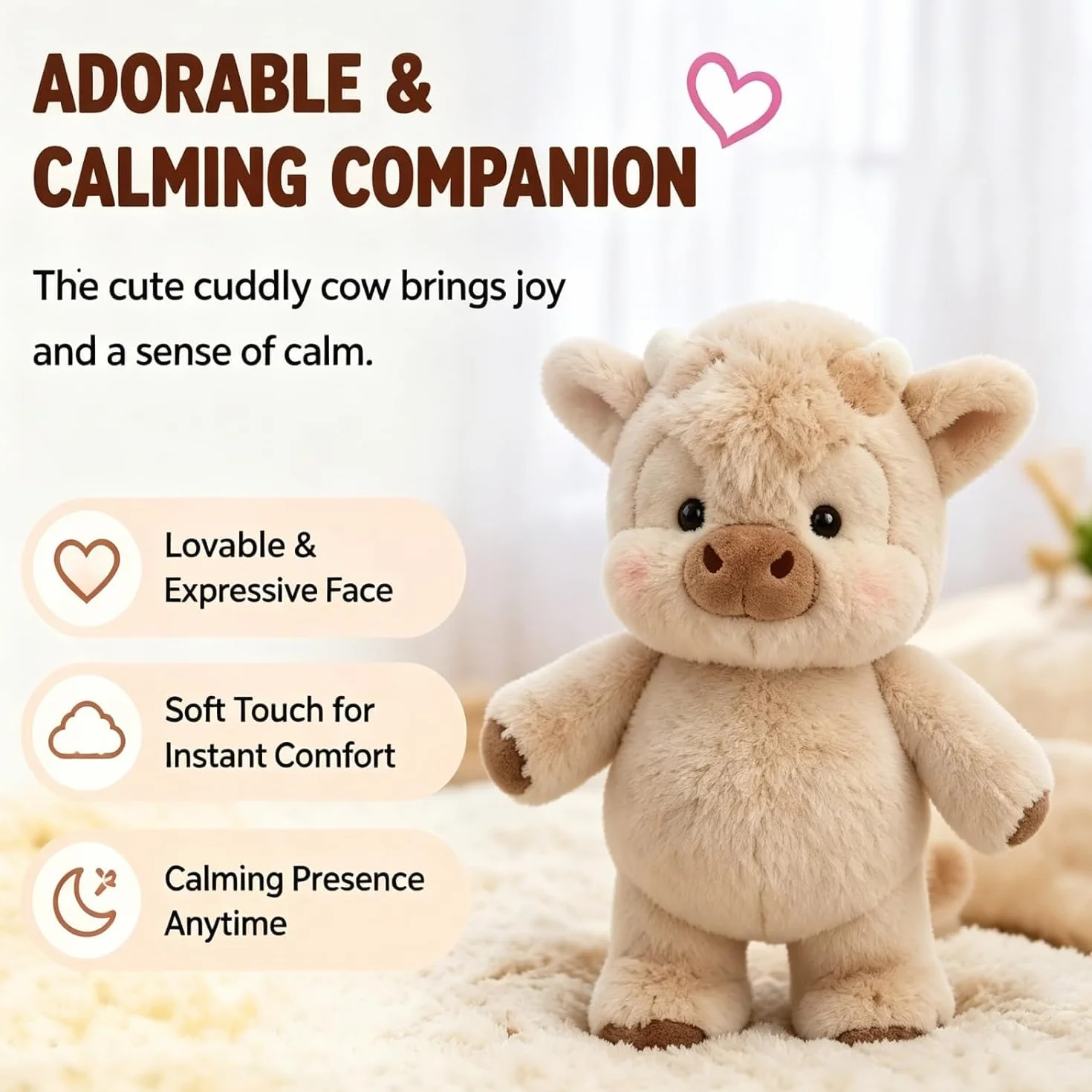 Peluche Vache Qui Court 45cm – Peluche Veau Doux, Cadeau Anniversaire Enfants Filles Garçons Adultes, Décoration Câlin