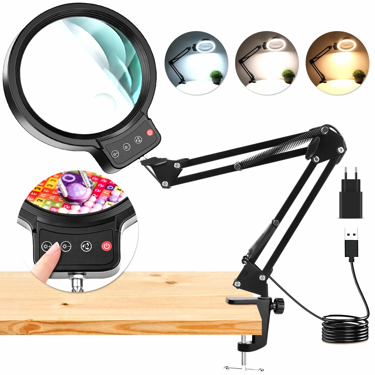 Loupe avec Lumière 36 LED 3 Modes de Couleur Mains Libres pour Lecture Artisanat