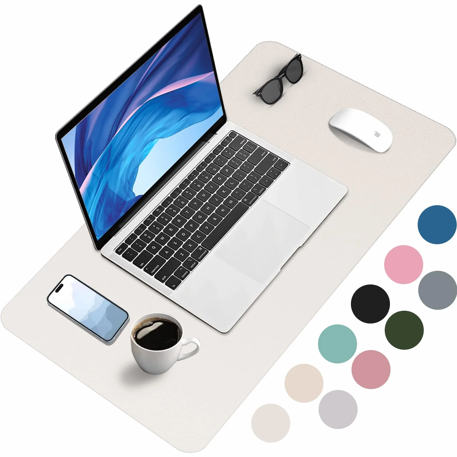 Tapis de Bureau en Cuir PU 80x40 cm Beige - Grand Tapis de Souris Imperméable