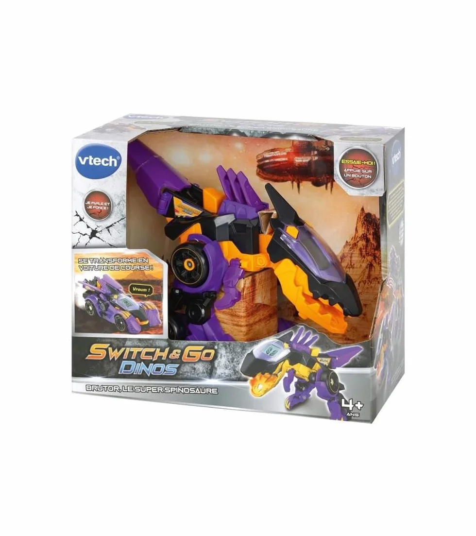 VTech Switch & Go Dinos Dinosaure Sonore Brutor Super Spinosaure Jouet 2 en 1 Transformable Voiture Course Cadeau Enfant 4 Ans