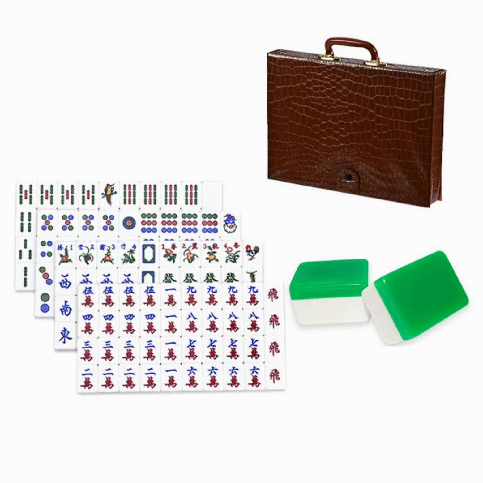 TISHITA Mahjong Tuiles Acrylique Ensemble Cristal Gravure Lisse Sensation Épaisse Stabilité à l'Usage Adapté pour Fêtes Familiales Détente, Vert+Blanc
