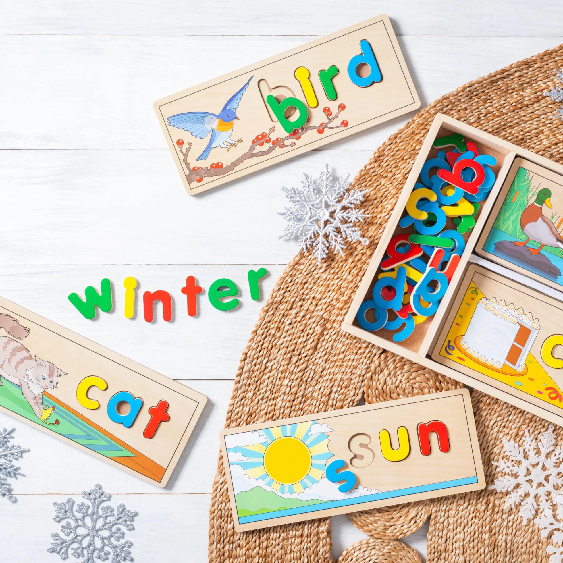 Melissa & Doug Voir Et Épeler en Anglais - 8 Planches À Double Face - Jeu Éducatif en Bois - Jouet Développement Apprentissage - Cadeau Enfant 4 Ans+
