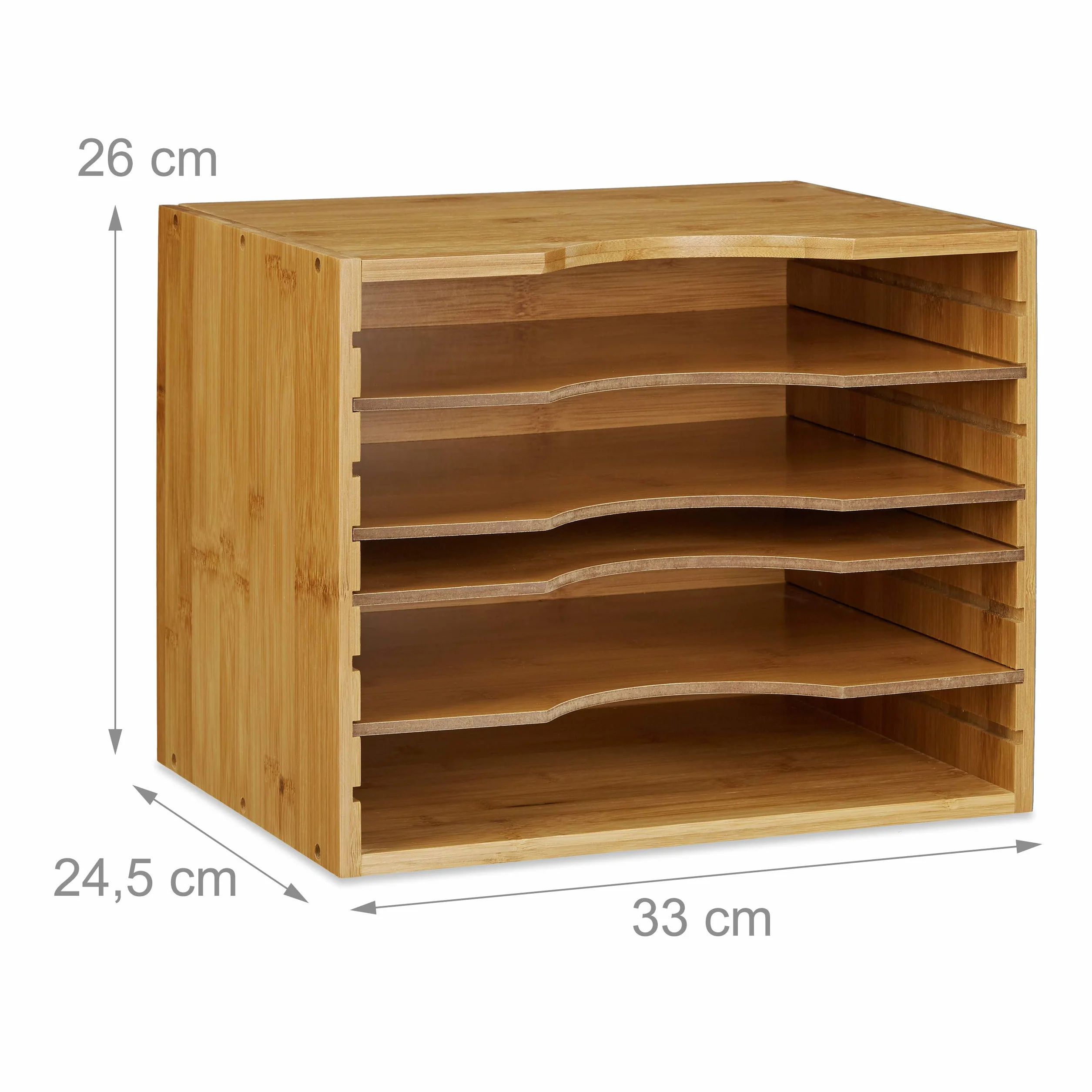 Relaxdays Corbeille à courrier en bambou organiseur de bureau porte-document 26,5 x 33,5 x 24,5 cm