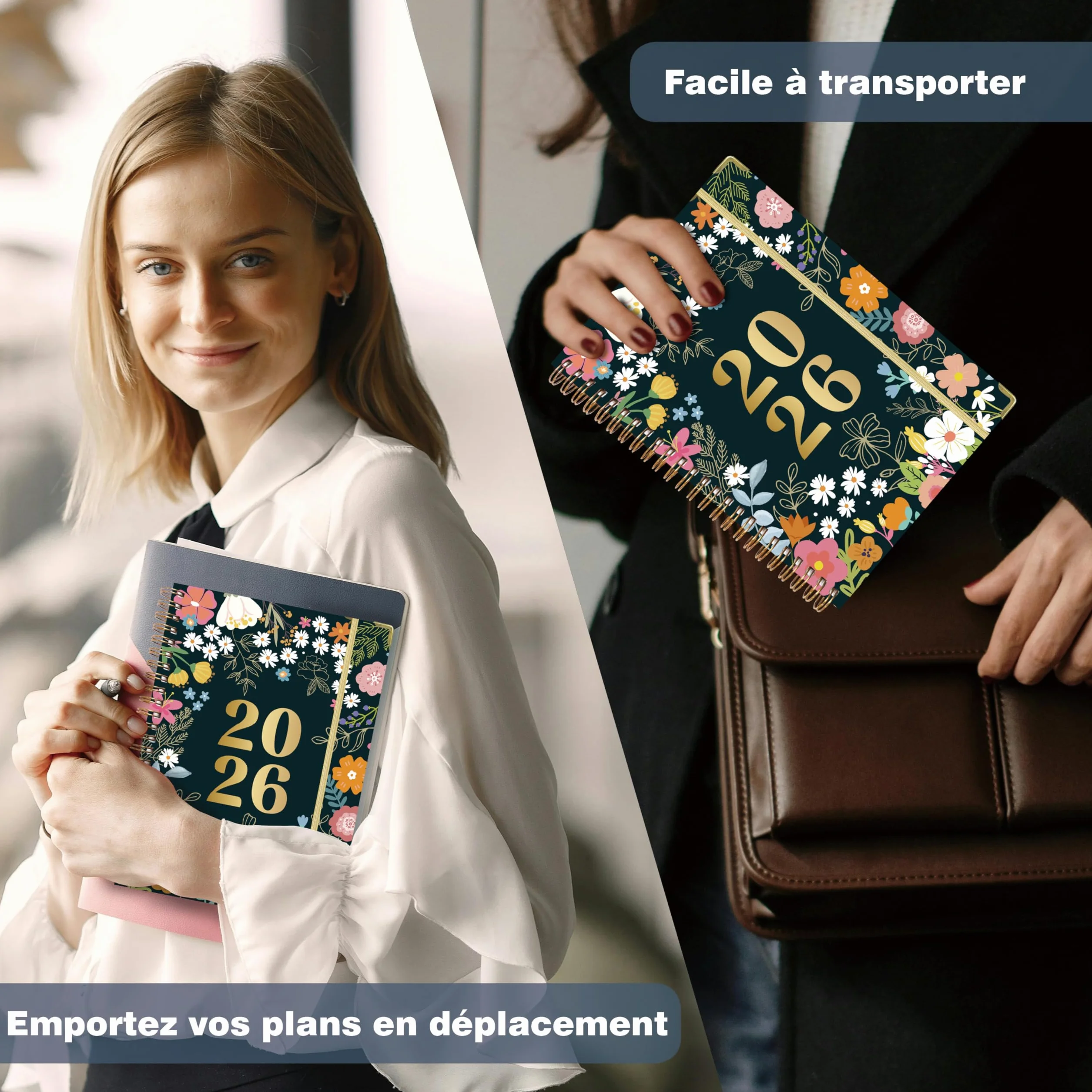 NEYSA Agenda 2026 Semainier Spirale A5 Janvier à Décembre 12 mois avec boucle de stylo, règle signet & autocollants, pochette Rosa