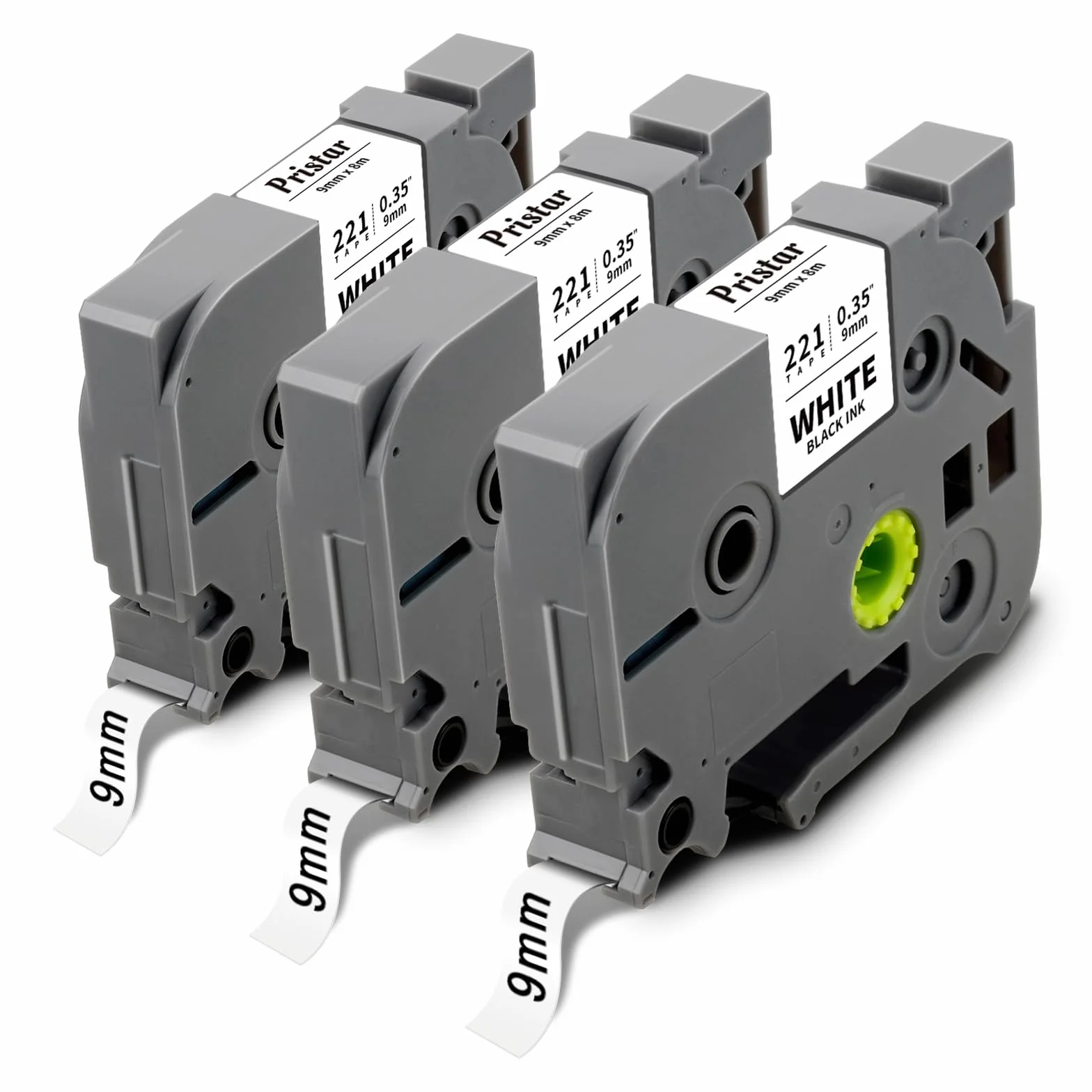 Pristar 9mm Compatible Brother TZe-221 TZe221 TZ-221 Tze Noir sur Blanc Laminé