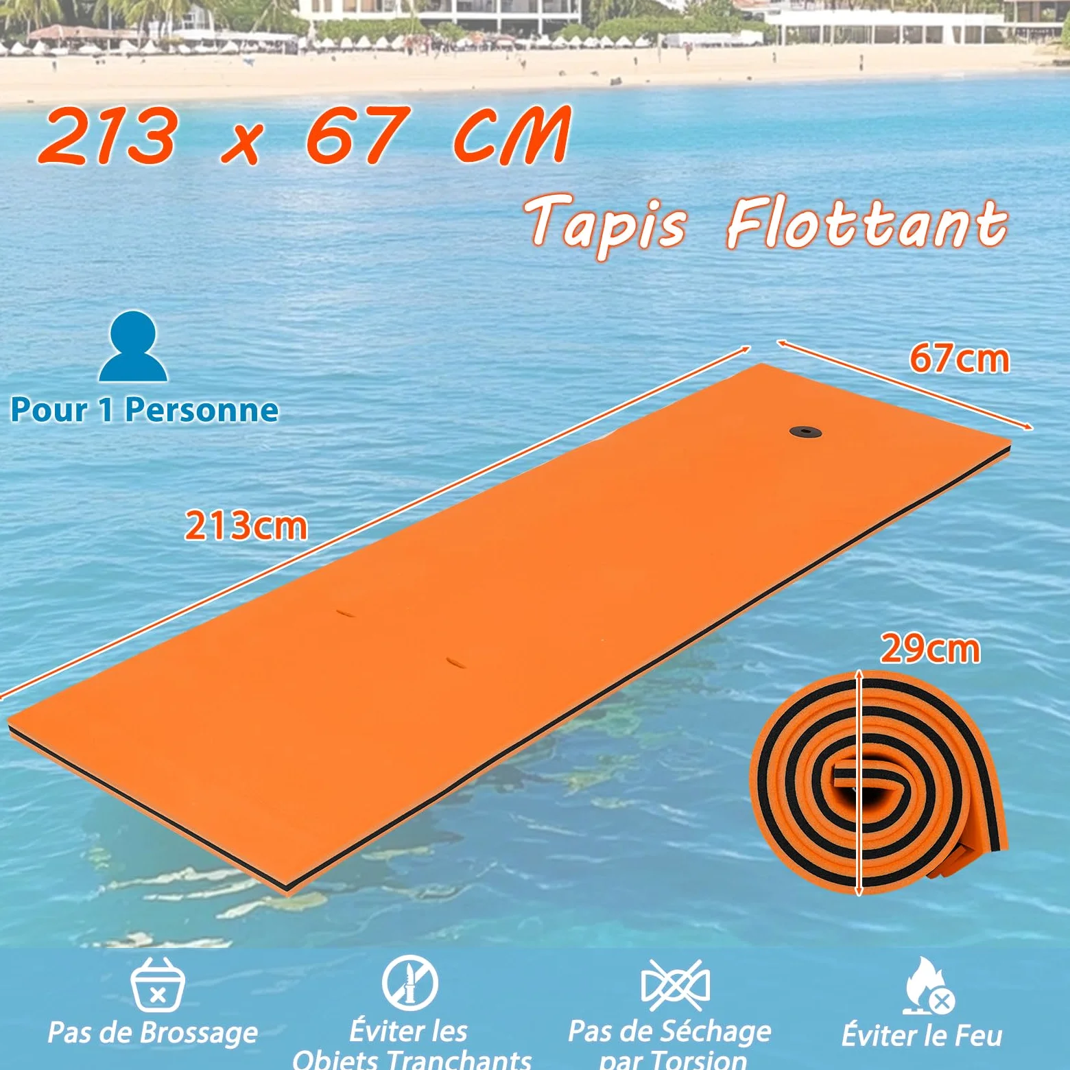 GYMAX Matelas Flottant pour Piscine, Tapis Flottant en Mousse XPE Résistant aux Déchirures, Polyvalent pour Piscine-Plage-Lac, Charge Max.100KG