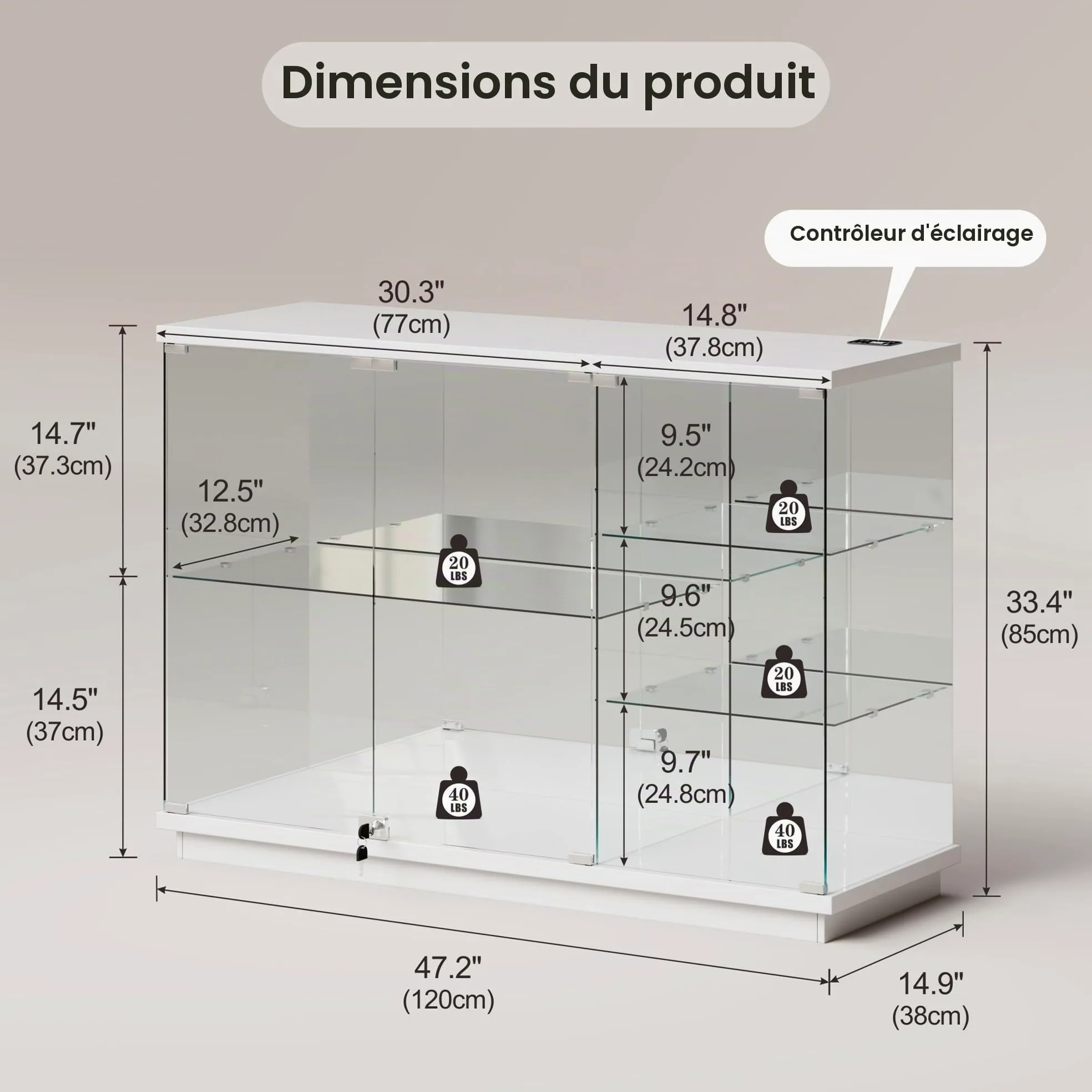 Lvifur Vitrine en Verre à 5 étagères avec éclairage RGB pour Salon,Blanche