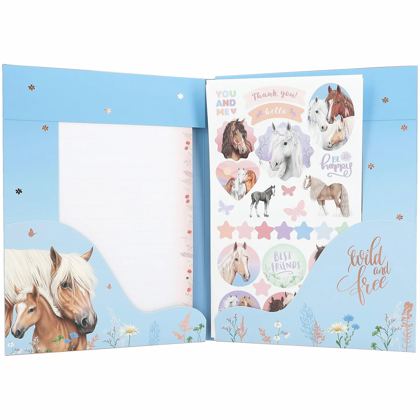 Depesche Miss Melody Set Papier à Lettres Chevaux Fleurs Pochette