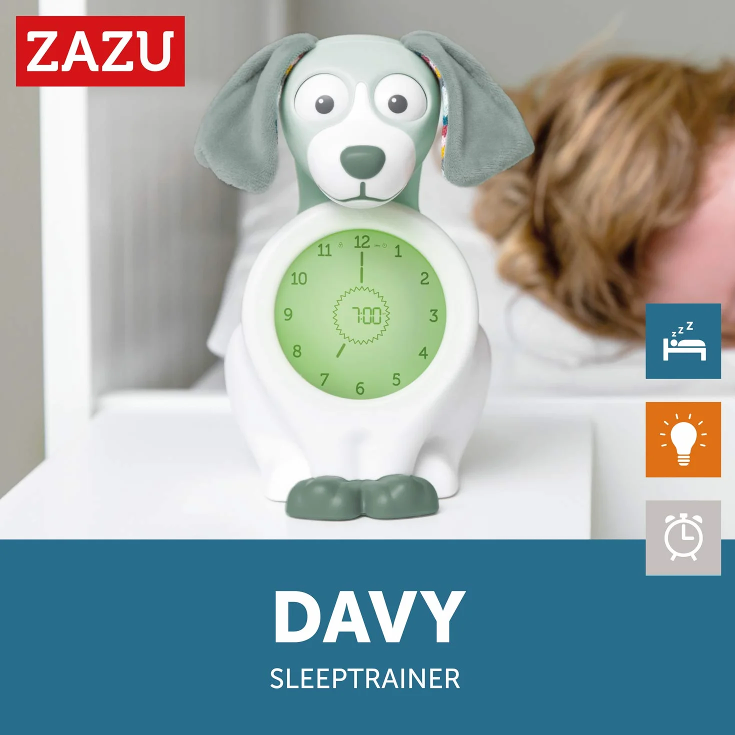 ZAZU Davy The Dog Clock - Horloge d'entraînement au Sommeil et veilleuse pour Enfants | réveil Lumineux