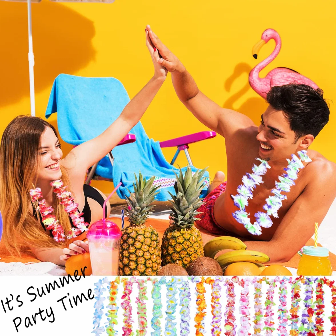 Lot de 50 décorations de fête hawaïennes, collier hawaïen en vrac pour fête tropicale, plage, Luau, Aloha