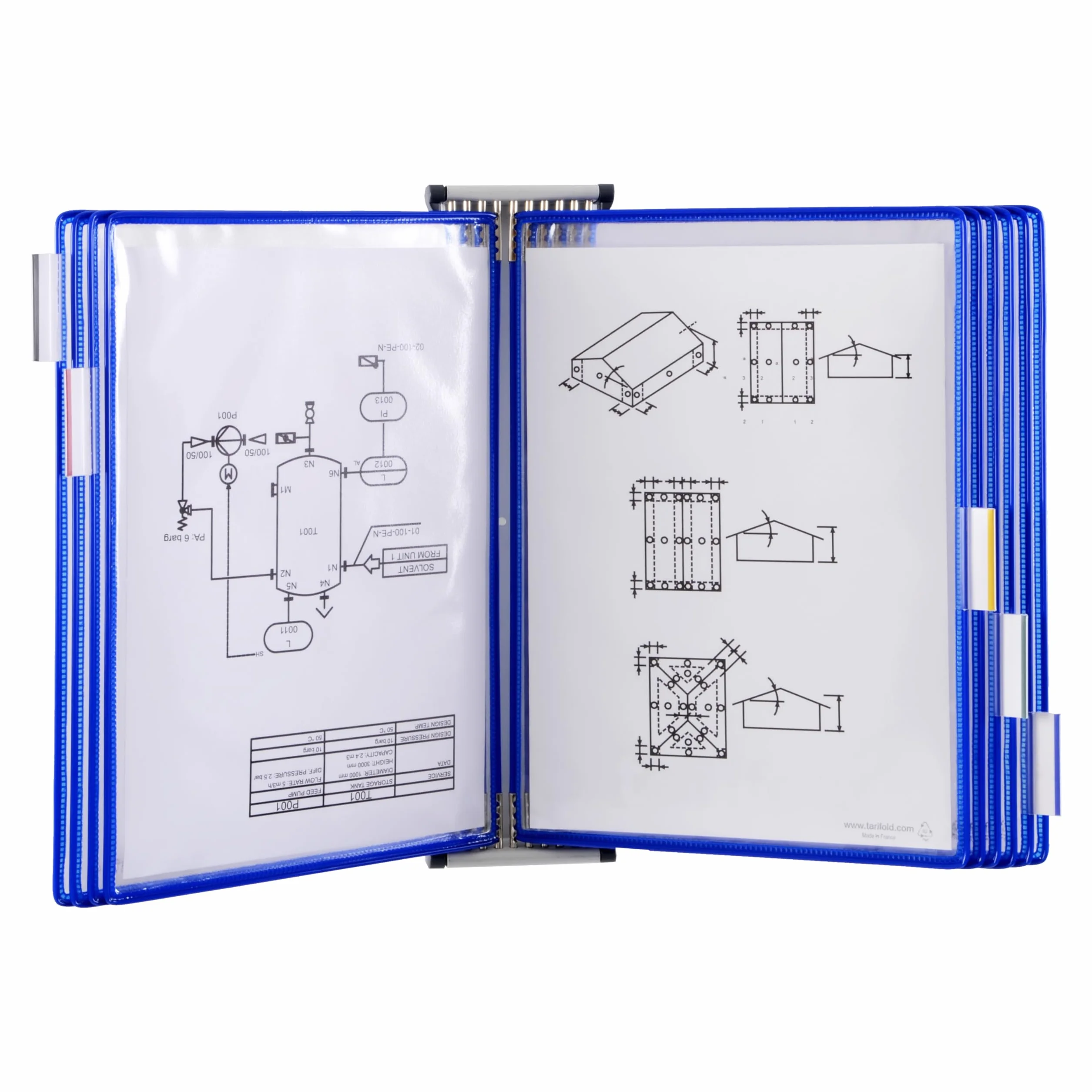 Tarifold Lot de 10 Poches à Pivots A4 Portrait - Système d'Affichage PVC Souple Anti-Reflets Cadre Acier Bleu
