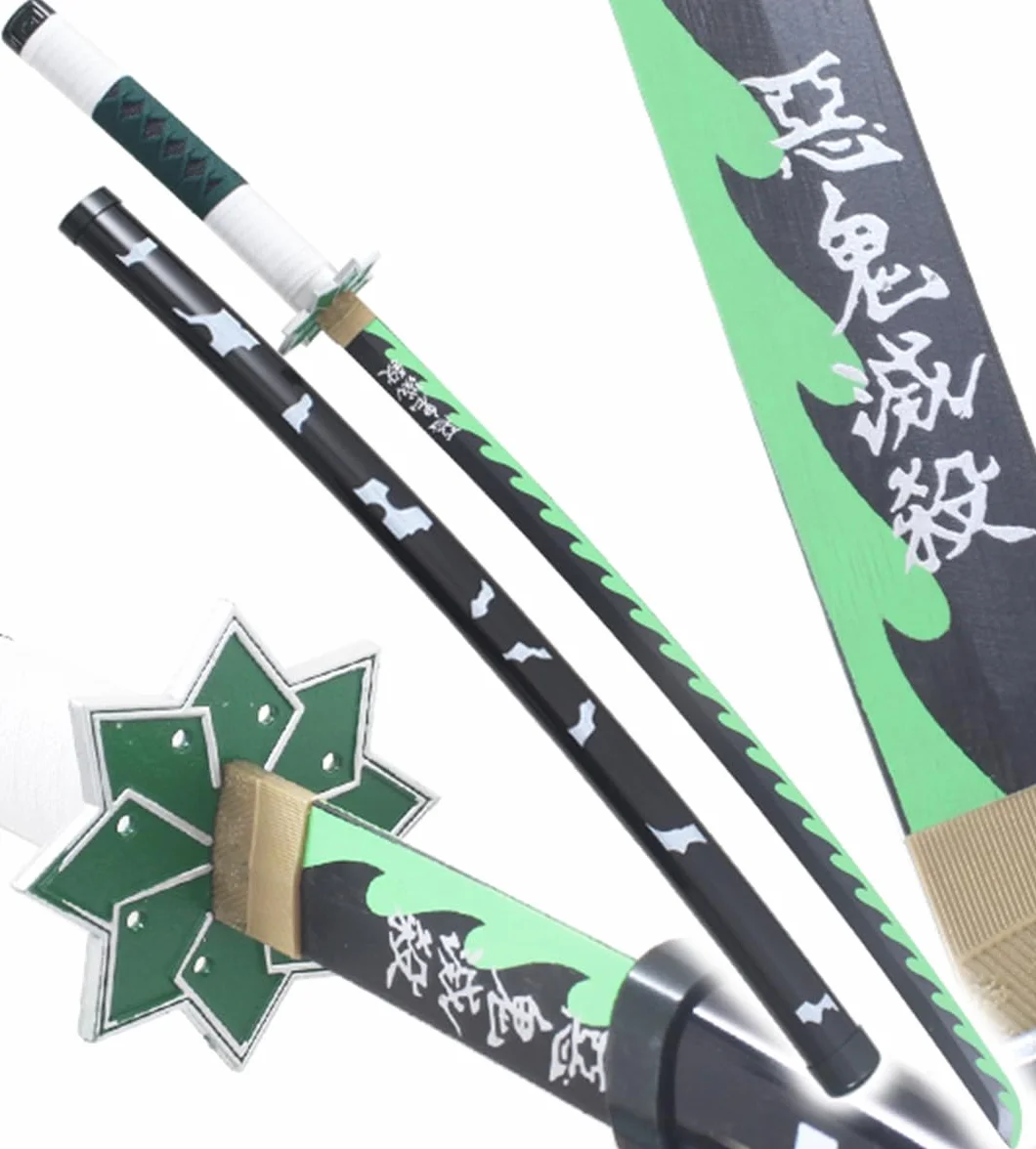 Katana Demon Slayer Sabre Sanemi Shinazugawa Lame en Bois Epee Kimetsu No Yaiba Cosplay