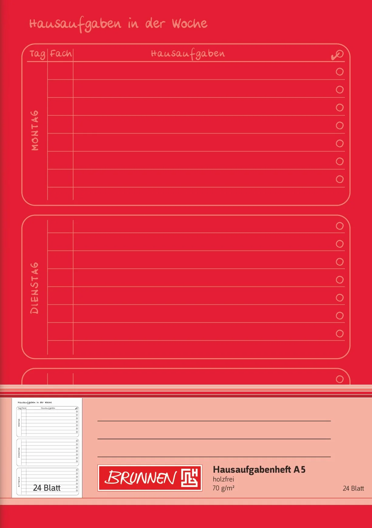 Fontaine Cahier de texte A5 24 feuilles Rouge