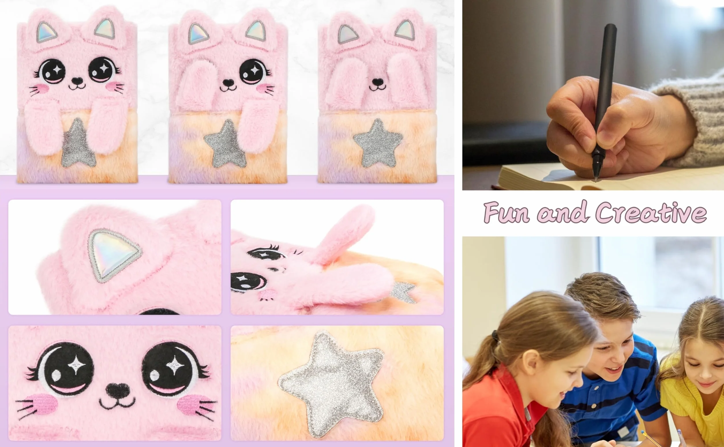 Cahier A5 Chat Rose Carnet Oreilles Pattes Pliables 160 Pages Lignées