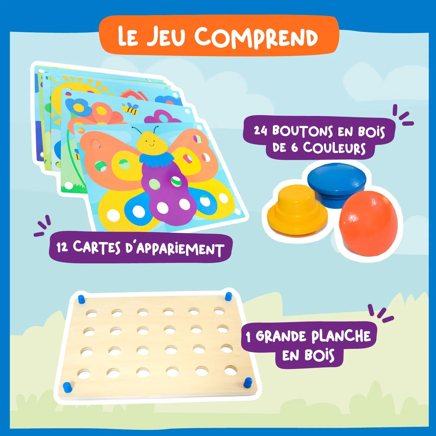 Nene Toys Puzzle en Bois Montessori Jeu de Mosaïque avec Pions Cartes Motricité Fine Apprendre Couleurs Cadeau Éducatif 2-3 Ans