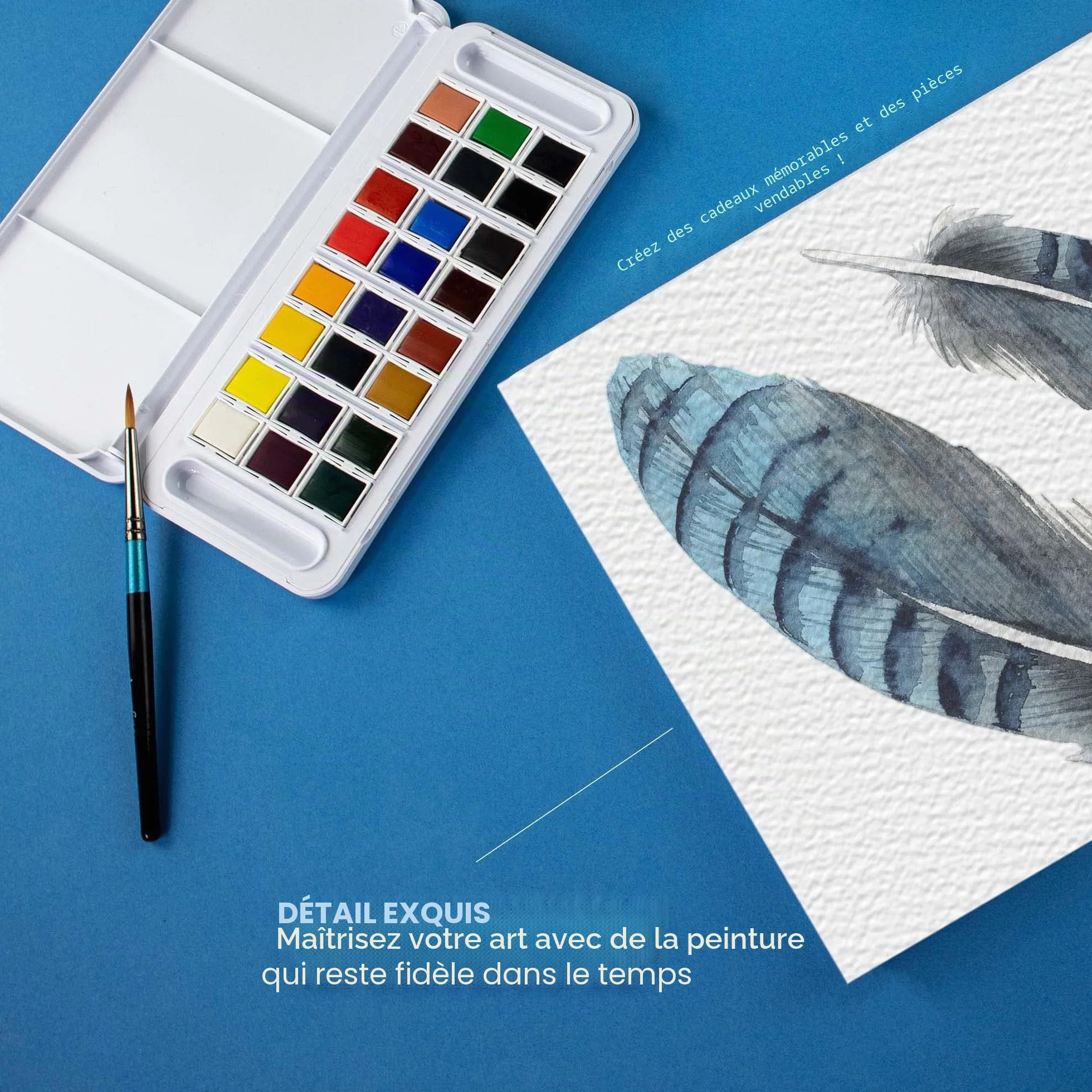 Daler Rowney Aquafine Set de Voyage Peinture Aquarelle 24 Demi-Godets 1 Pinceau
