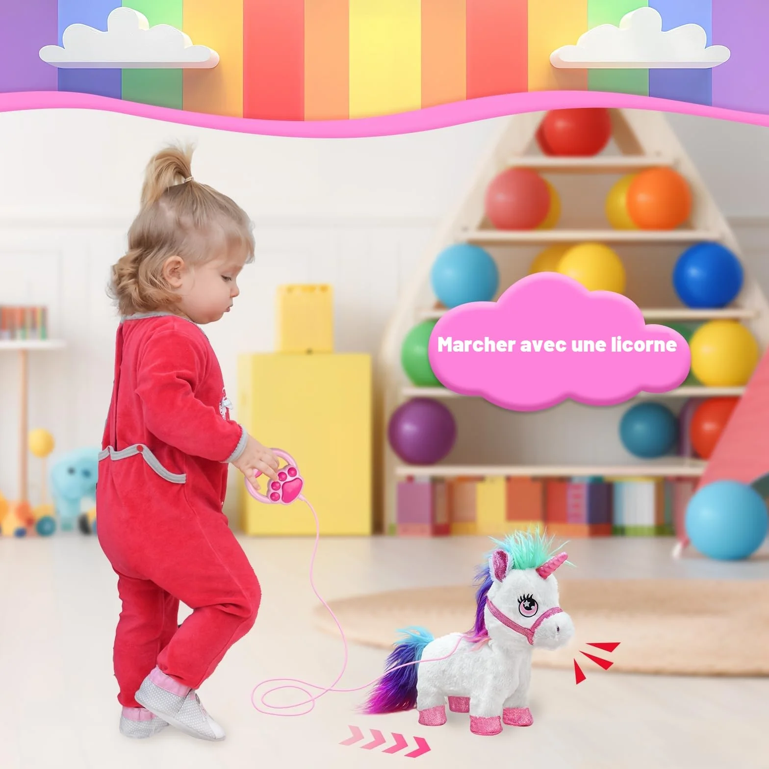Jouet Licorne Fille 3-6 Ans, YH YUHUNG Licorne Qui Marche avec Laisse Télécommandée, Peluche Interactive Corne Lumineuse Sons