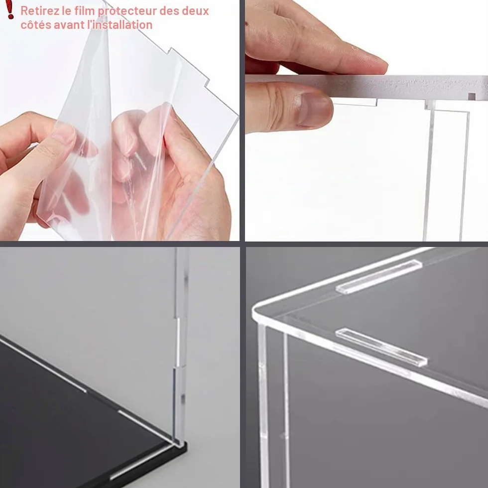 Vitrine pour Collection, Vitrine Acrylique pour Figurine, Assembler Boîte Acrylique Transparente Rangement De Vitrine Antipoussière avec Base,17.7"x17.7"x17.5", Noir