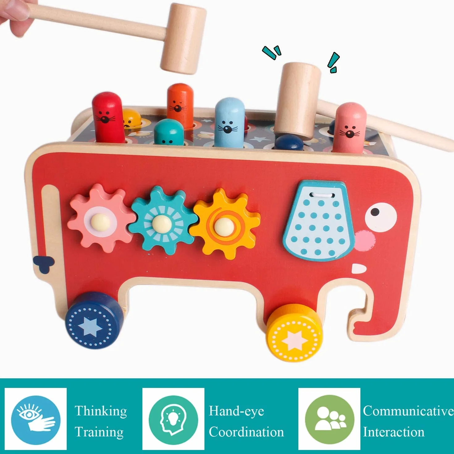 NUKied Montessori Marteau en Bois Jouet éducatif Xylophone pour Garçons et Filles 1-4 Ans