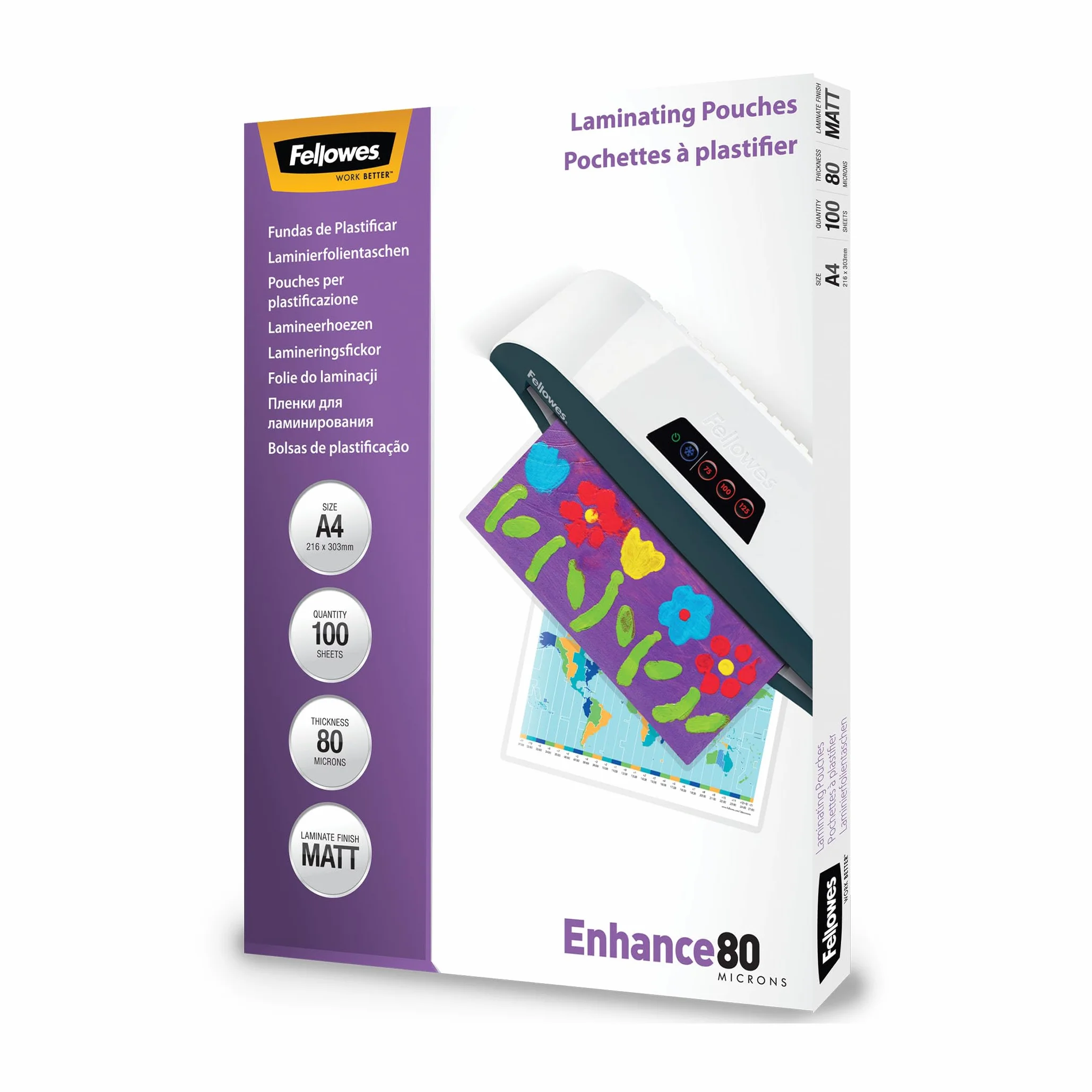 Fellowes Pochettes de Plastification A4 80 Microns Pack de 100 Feuilles Finition Mate