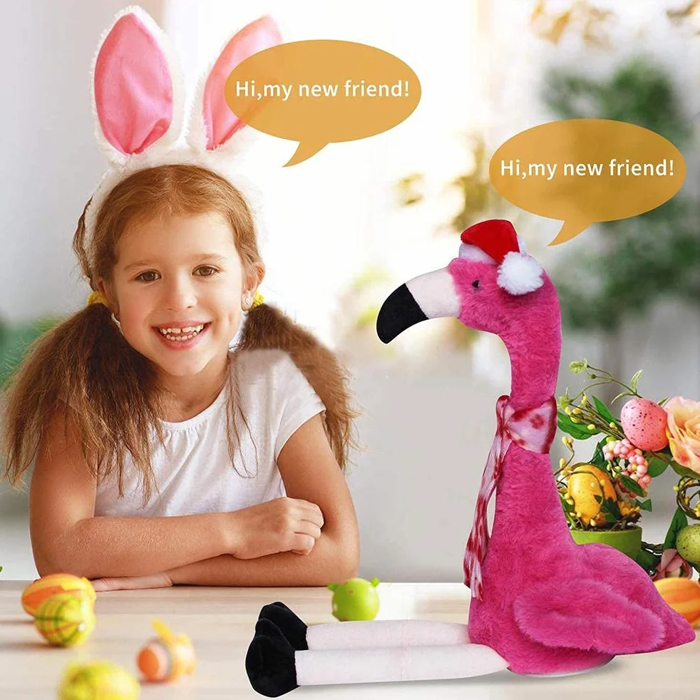 Flamant Rose Parlant Jouet Électrique en Peluche 35 cm