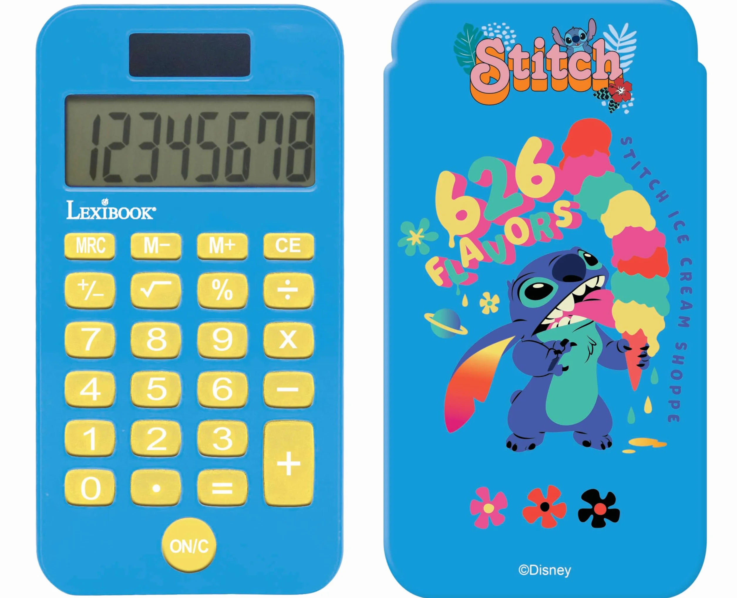 Lexibook Disney Stitch Calculatrice de Poche avec Couvercle de Protection, Fonctions Classiques et évoluées, à Piles et Solaire, Bleu, C45D