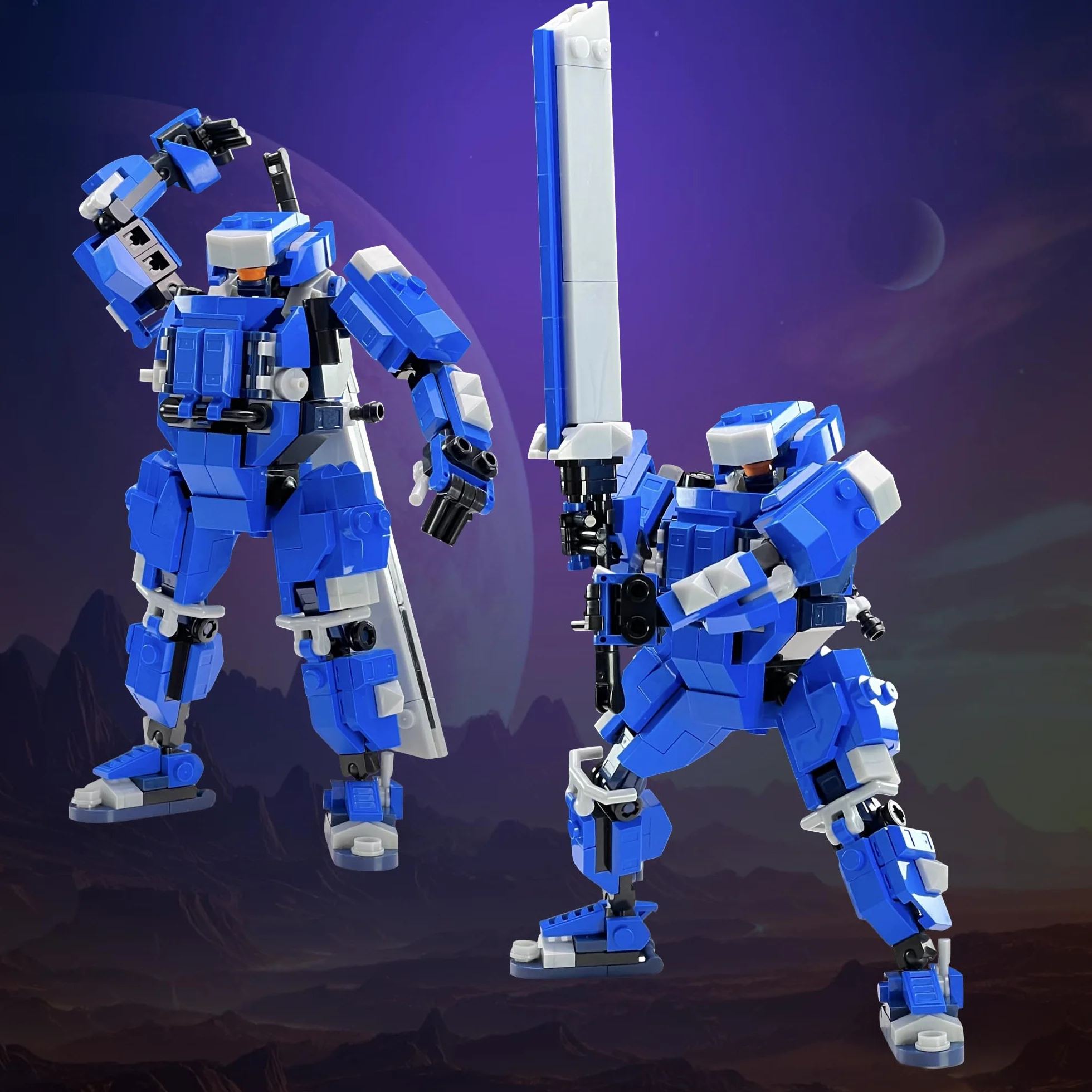 MyBuild Keiji 5027 Unité Mecha à Armure Bleue avec Épée Longue Robot Articulé Jouet Construction 14+