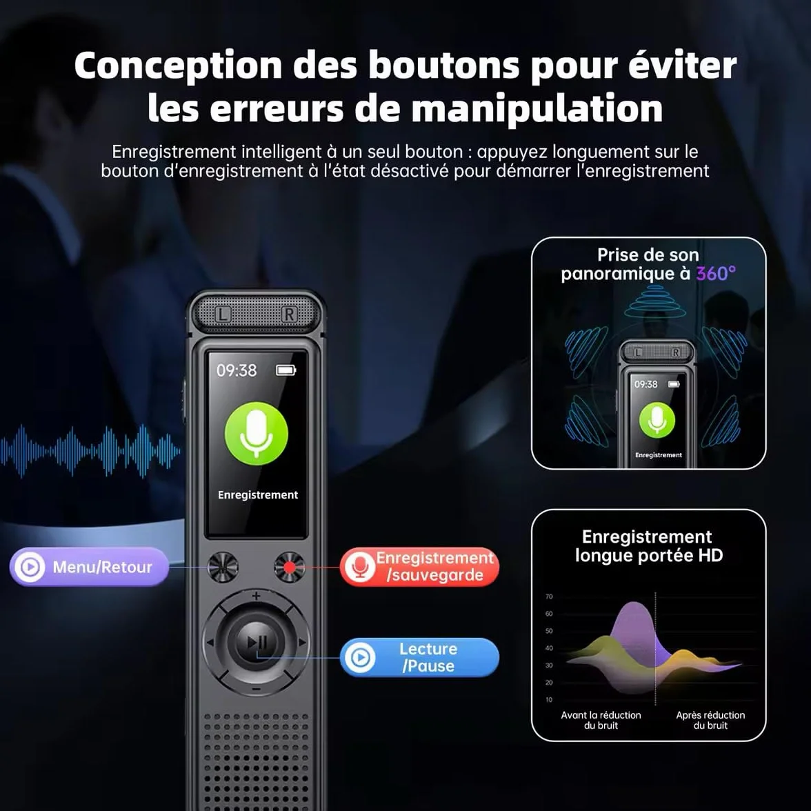 Micro Espion Enregistreur Vocal, Mini Dictaphone USB, Appareil d'Écoute Espion