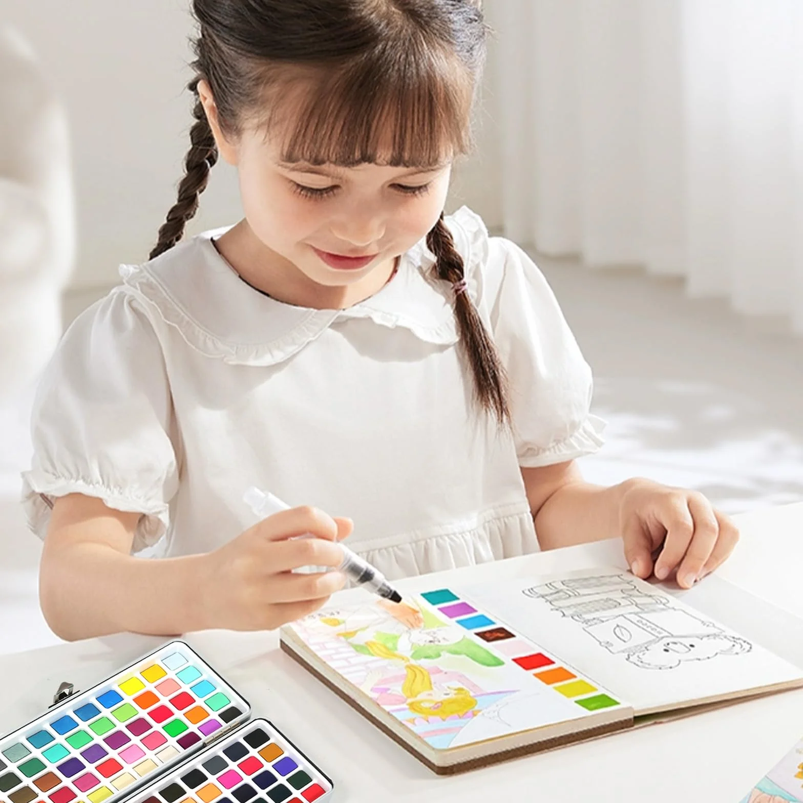 Set de Peinture Aquarelle Solide 100 Couleurs Kit Enfant Débutant