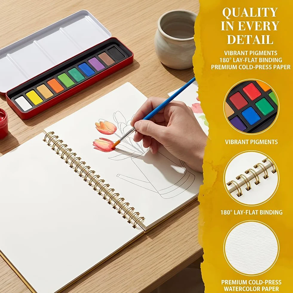 Cahier Aquarelle Adulte avec Pigment Pinceau Kit Aquarelle Débutant