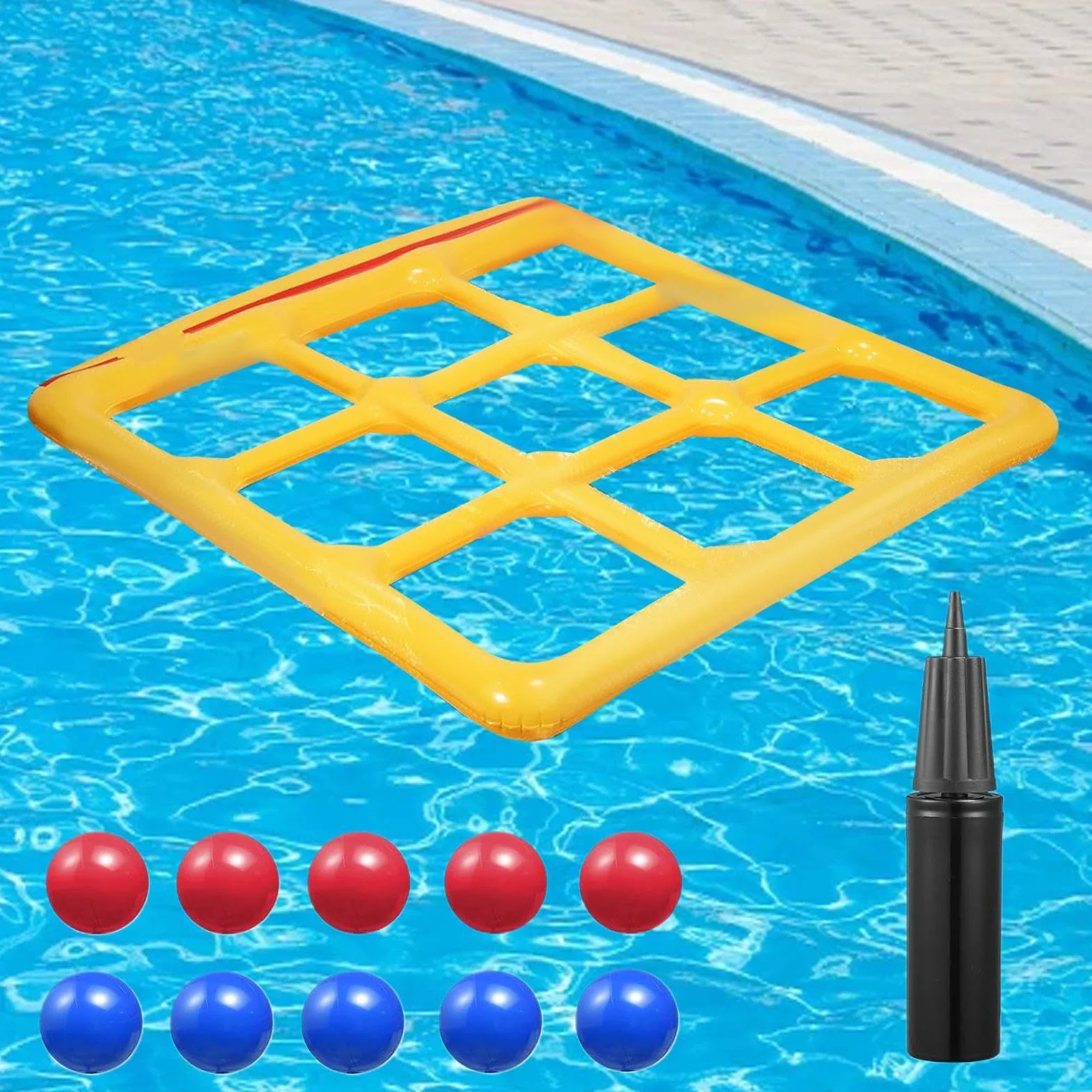 Jeu De Piscine Gonflable Morpion avec 10 Balles pour 2-10 Joueurs Adultes Enfants
