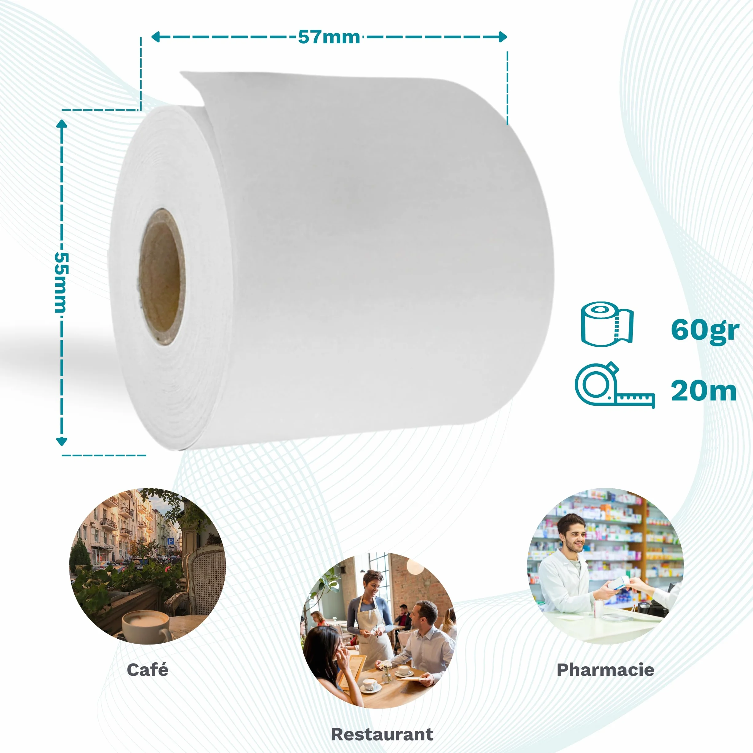 Rouleaux Papier Thermique 80x80x12 mm 50 Bobines Sans BPA 60 g 50 Mètres pour Imprimante Ticket Caisse
