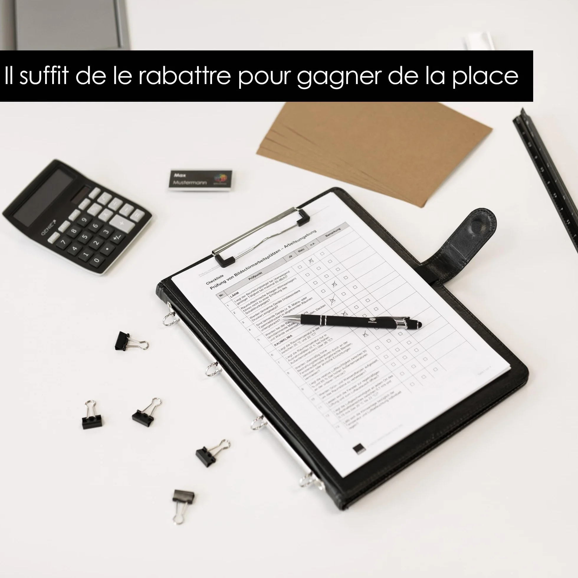 OfficeTree Chemise Porte-bloc A4 Avec Couverture Noir Classeur à Anneaux Conférencier Bloc-notes Stylo-bille Inclus