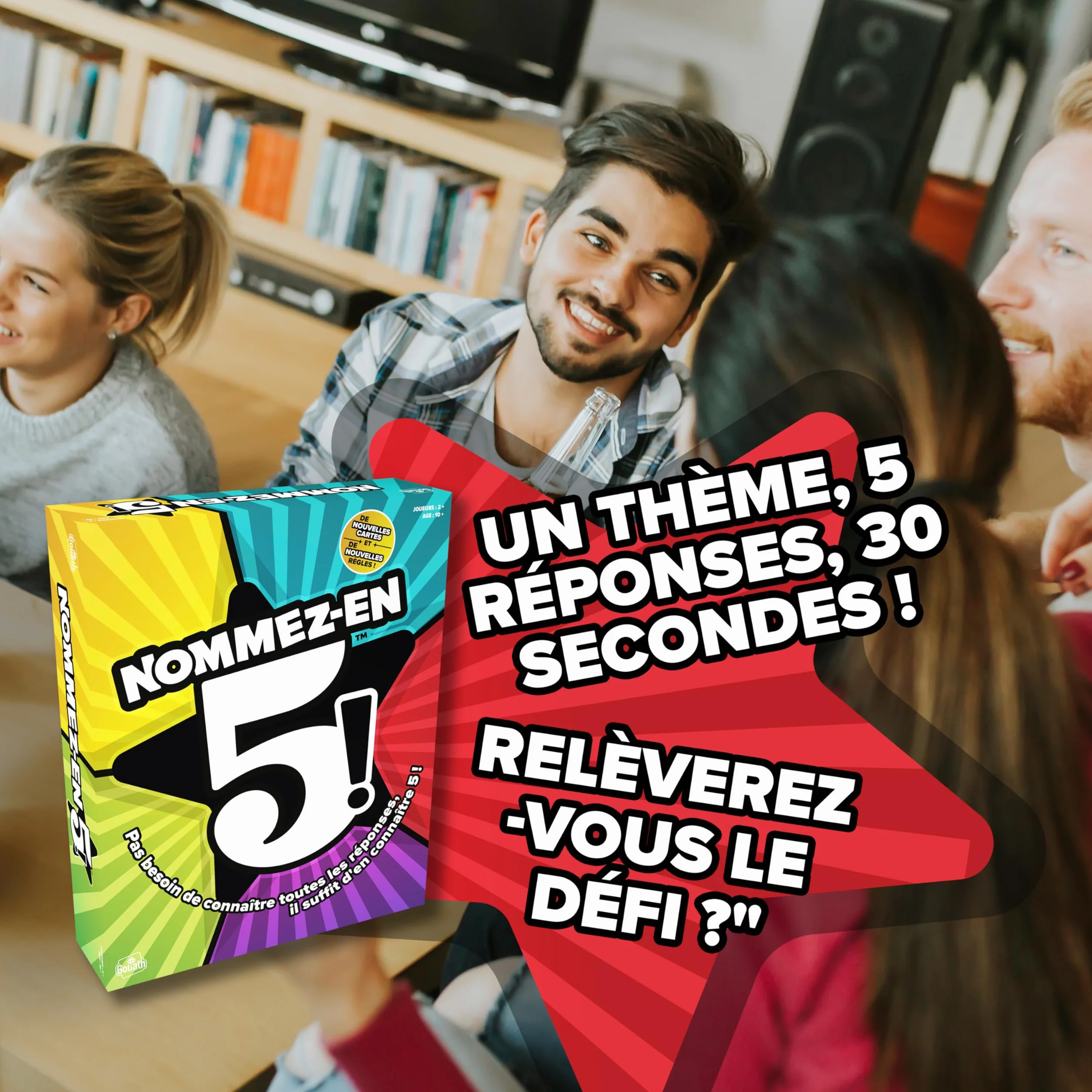 Goliath NOMMEZ-EN-5! Jeu de Société Délirant dès 12 Ans - Jeu de Rapidité, Trouver 5 Réponses, en Famille ou Entre Amis, 2 Joueurs