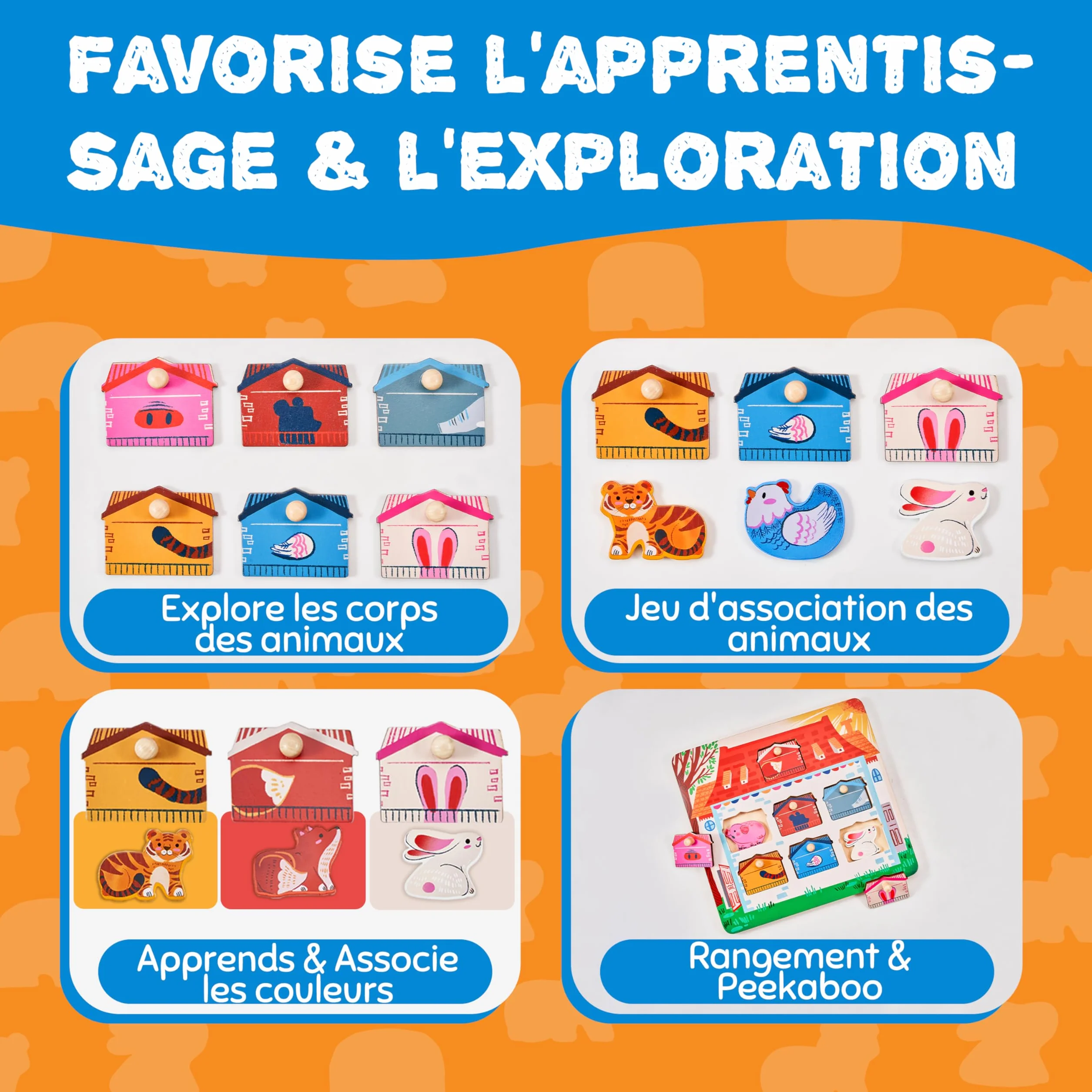 JoyCat Puzzle Bois Enfant 1 An Montessori Jouet Éducatif Animaux 7 Pièces Cadeau Anniversaire
