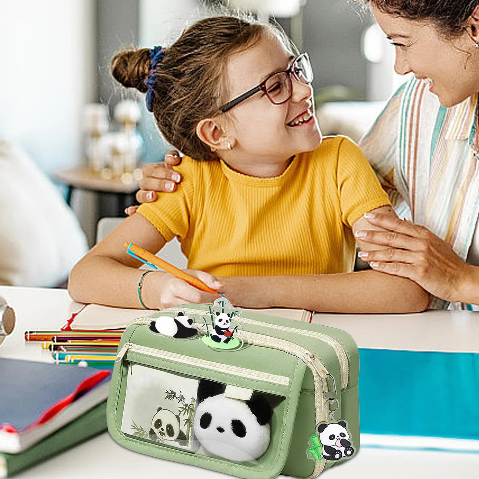 Trousse Scolaire Panda Grande Capacité Étui à Crayons Kawaii Sac à Crayons Plusieurs Compartiments