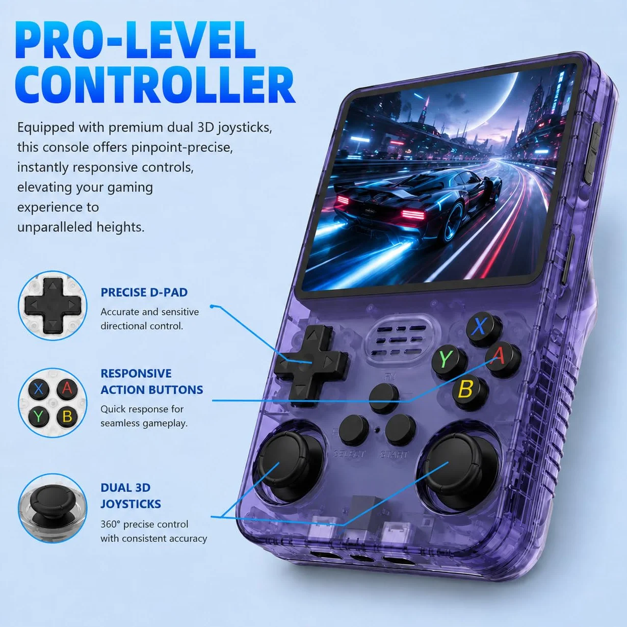 Whatsko Console de Jeux Portable Rétro 128 Go, Linux Open Source, Écran IPS 3,5 Pouces, Violet