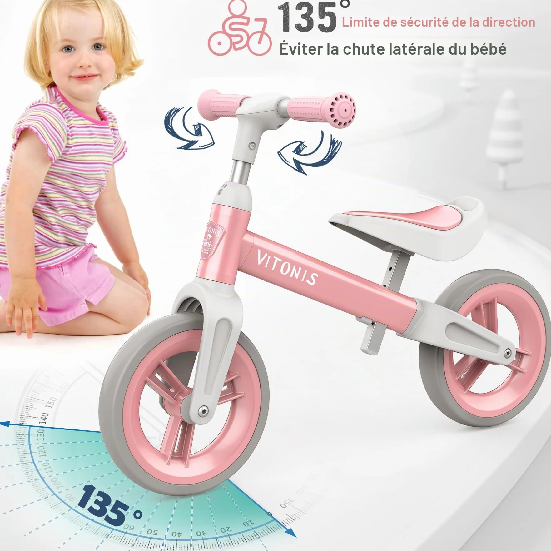 Draisienne Enfants 1.5-4 Ans 25 kg Volant Selle Réglables Antivol Direction Vélo d'Équilibre pour Garçons Filles