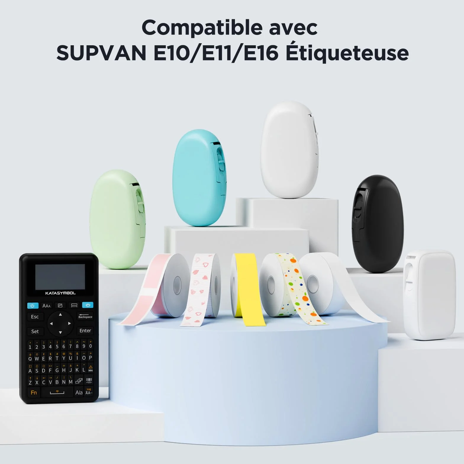 SUPVAN KATASYMBOL E10/E11/E16 2 Rouleaux Étiquettes Thermiques Autocollantes 15 mm x 6 m Noir sur Blanc