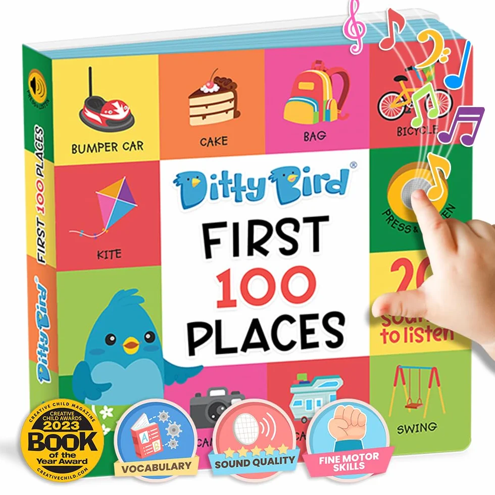 Ditty Bird Livres Parlants 100 Lieux 100 Mots Livres Cartonnés interactifs pour bébés 1-3 Ans