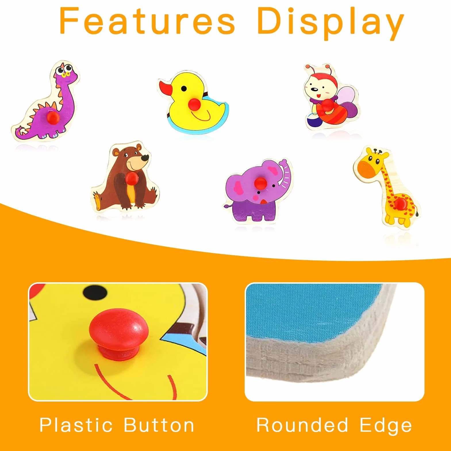 Puzzles en Bois pour Enfants 1-3 Ans, Puzzle Bois Bouton Encastrement, Cadeau Anniversaire Enfant