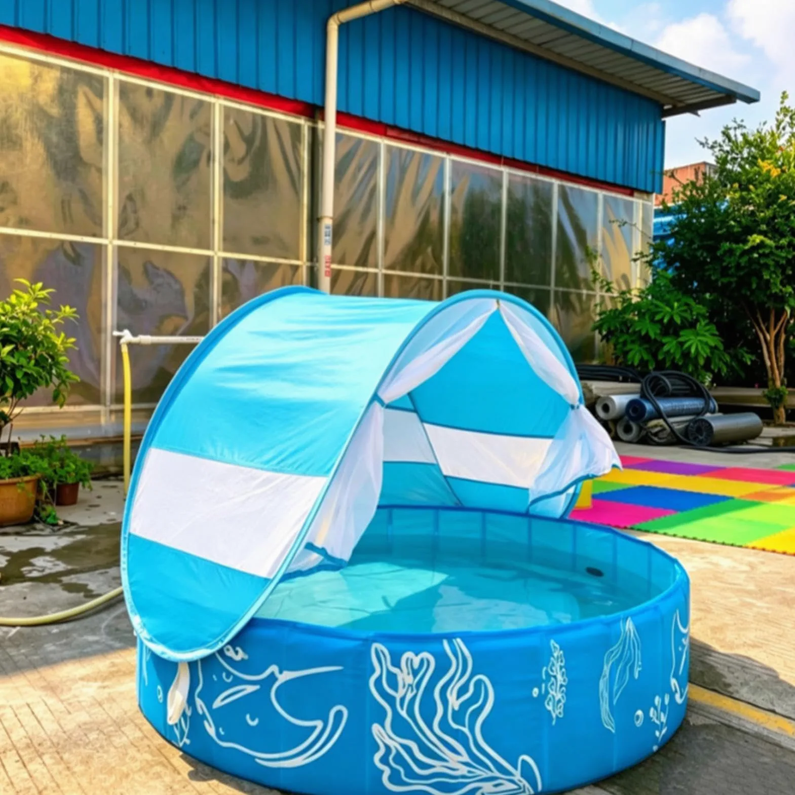 Piscine Enfant avec auvent et Filet Protecteur, Jouet Non Gonflable | Piscine Portable De 120 X 30 Cm pour jeux d'eau extérieurs en , terrasse, plage et